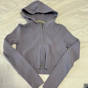 John Galt Brandy Melville Lavender Purple Hooded Rib Knit Full Zip Up Sweater